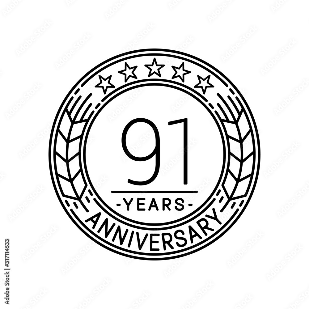 91 years anniversary logo template. 91st line art vector and illustration. 91 years anniversary logo template. 91st line art vector and illustration.