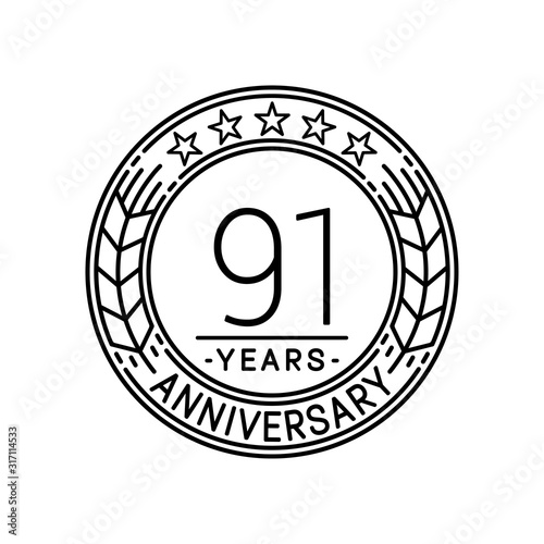 91 years anniversary logo template. 91st line art vector and illustration.