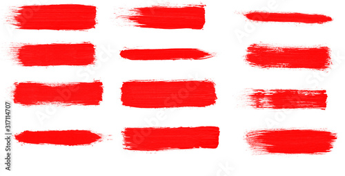Set of red paint smear brush for painting