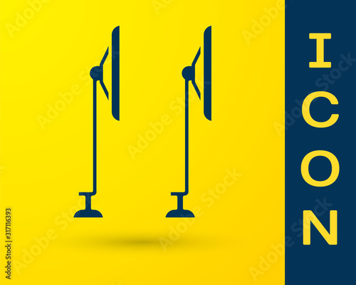 Blue Windscreen wiper icon isolated on yellow background. Vector Illustration