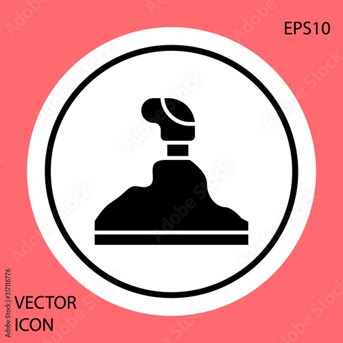 Black Gear shifter icon isolated on red background. Transmission icon. White circle button. Vector Illustration