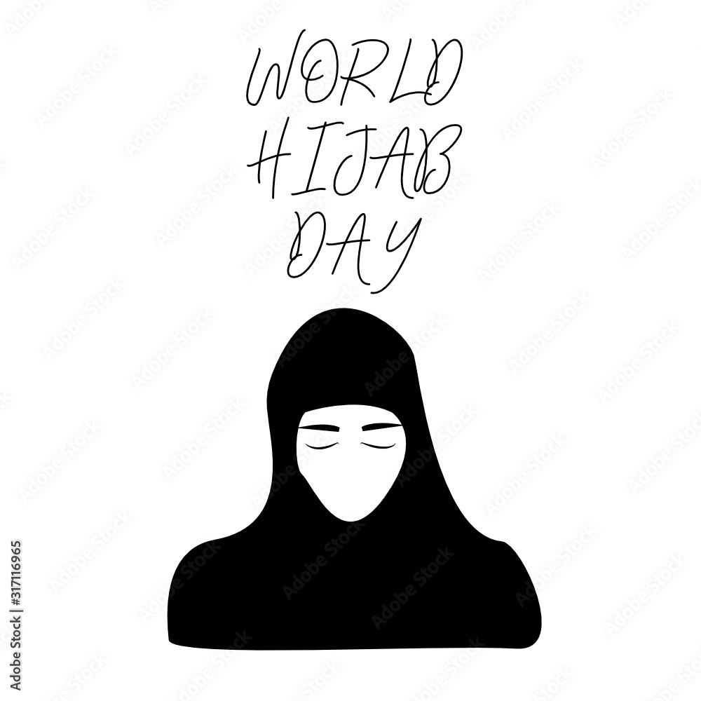 World Hijab day on february 1 international day celebration and greeting  vector design. Hijab muslim women headcover Meaning is euphemistic. Vector  logo, concept, banner, sticker, card. Muslim dress Stock-Vektorgrafik |  Adobe Stock