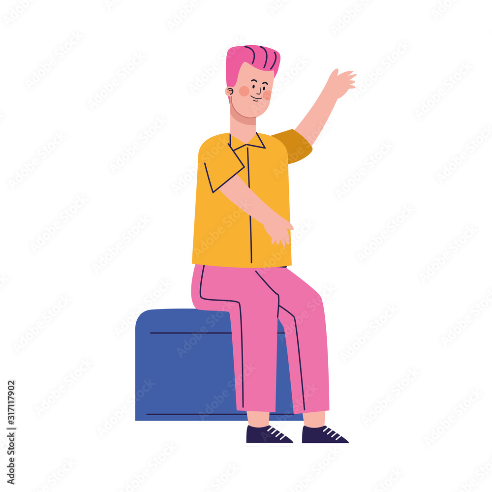 cartoon man sitting and pointing, colorful design cartoon man sitting and pointing, colorful design
