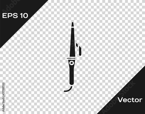 Grey Curling iron for hair icon isolated on transparent background. Hair straightener icon. Vector Illustration