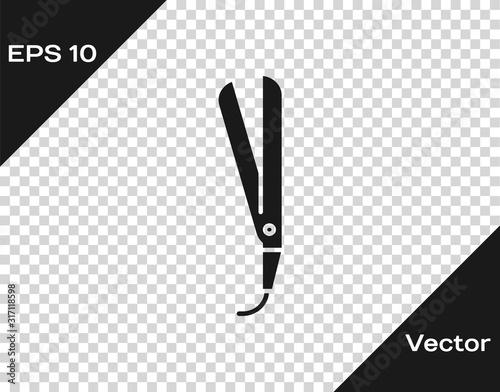 Grey Curling iron for hair icon isolated on transparent background. Hair straightener icon. Vector Illustration