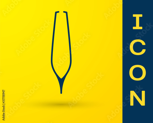 Blue Eyebrow tweezers icon isolated on yellow background. Cosmetic tweezers for ingrown hair. Vector Illustration
