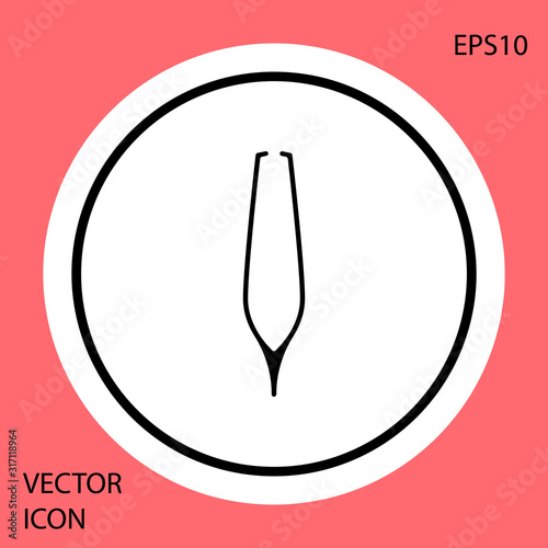 Black Eyebrow tweezers icon isolated on red background. Cosmetic tweezers for ingrown hair. White circle button. Vector Illustration