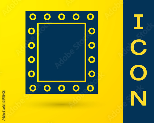 Blue Makeup mirror with lights icon isolated on yellow background. Vector Illustration