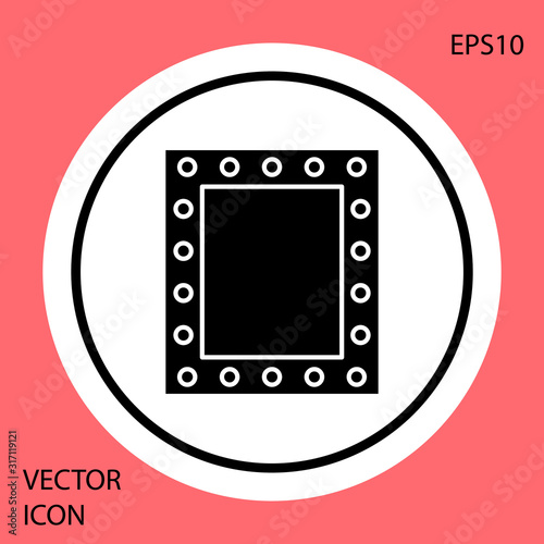 Black Makeup mirror with lights icon isolated on red background. White circle button. Vector Illustration
