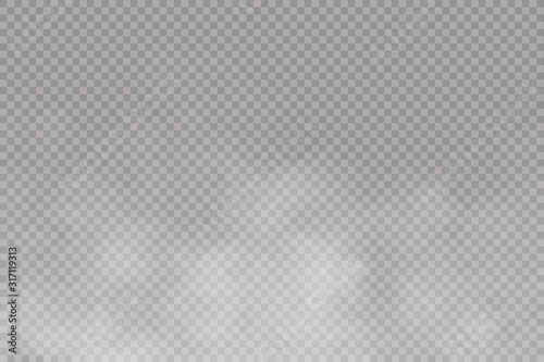 White fog texture isolated on transparent background. Steam special effect. Realistic vector fire smoke or mist