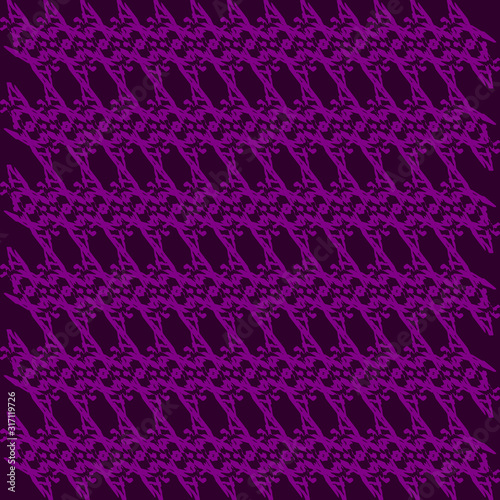 Strict pattern of violet squiggles and black ropes on a monochrome background.