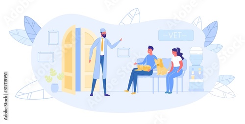 Animal Lovers Sitting in Veterinarian Clinic Hall