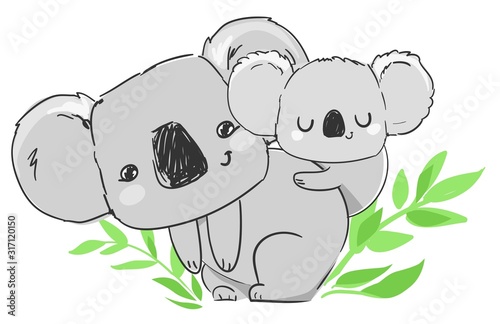 Cute baby koala illustration. Print design. Vector
