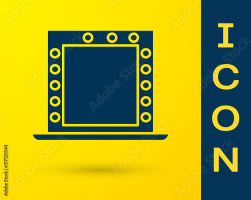 Blue Makeup mirror with lights icon isolated on yellow background. Vector Illustration