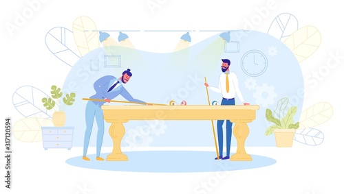 Young Men Playing Billiard at Office or Night Club