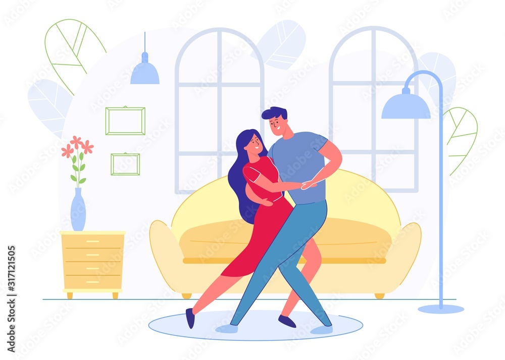 Obraz premium Informational Banner, Young Couple Dancing Tango.