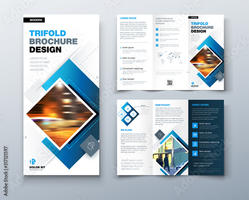 Tri fold brochure design with square shapes, corporate business template for tri fold flyer. Creative concept folded flyer or brochure.