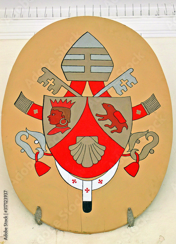 Italy, Marche, Camerino, university wall decoration. 