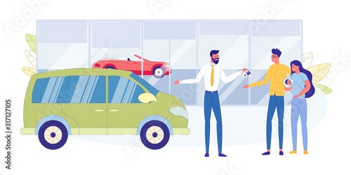 Buying Car for Young Family Flat Vector Concept