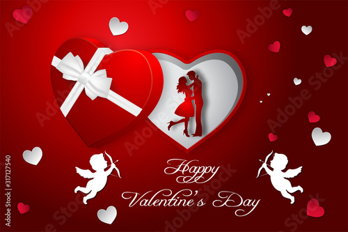carte ou bandeau happy valentine's day couple rouge et blanc