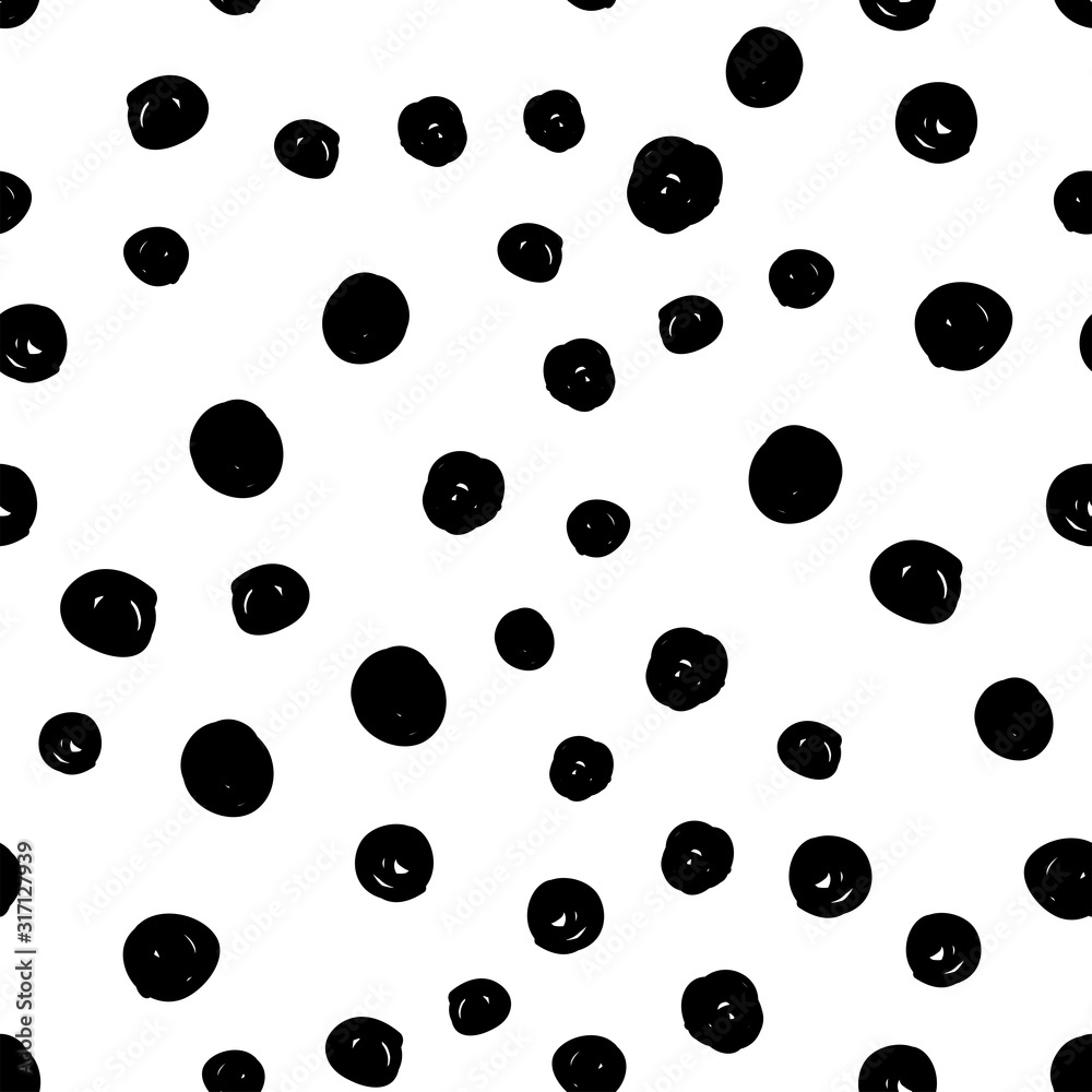 Dot doodles seamless pattern. Hand drawn circles texture. Dots background.