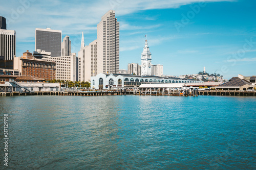 San Francisco skyline with Ferry building in summer, California, USA