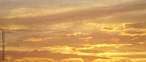 Fototapeta Naklejka Na Ścianę i Meble -  Golden sky background, panoramic scenery heaven liked sky