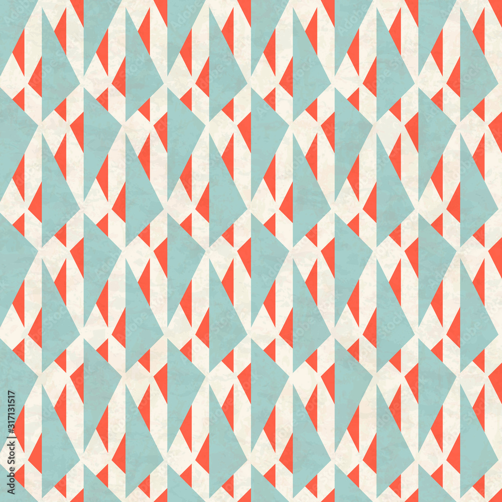 Abstract triangular seamless pattern in mid century modern colors, vector illustration with texture Abstract triangular seamless pattern in mid century modern colors, vector illustration with texture