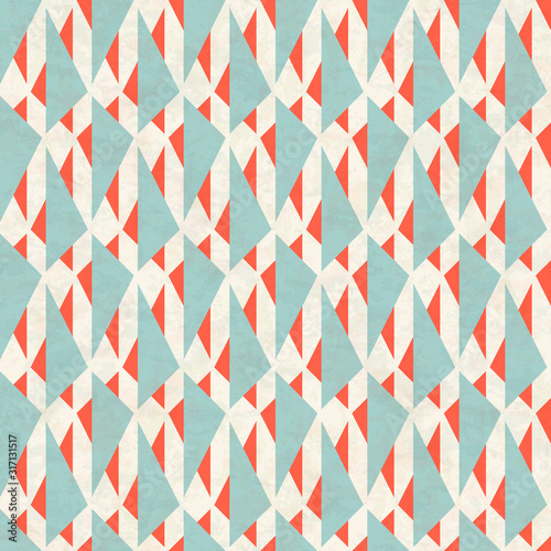 Abstract triangular seamless pattern in mid century modern colors, vector illustration with texture