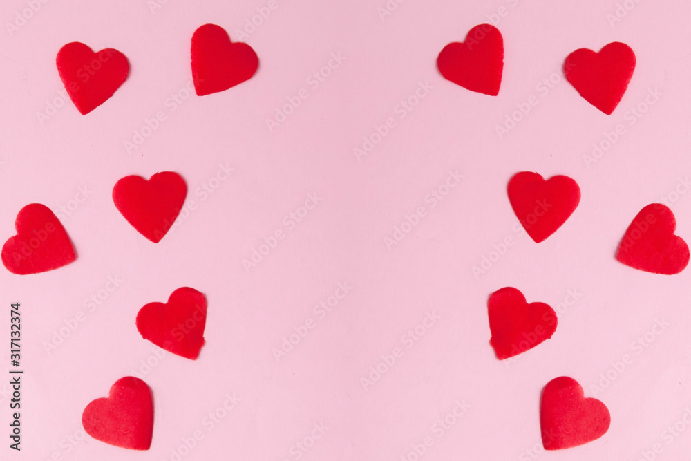 Hearts on pink backgrounds. Festive concept for Valentine's day, Mother's day or birthday