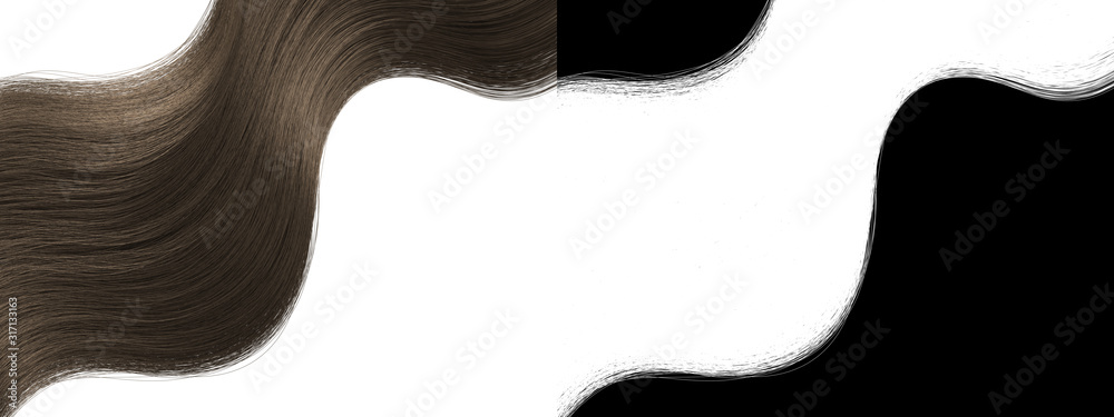 Brown Wavy Hair Extension Isolated Pattern - Bronde Strand of Hair with Alpha Channel - Long Hairpiece 3d Model Rendering Background Illustration 
