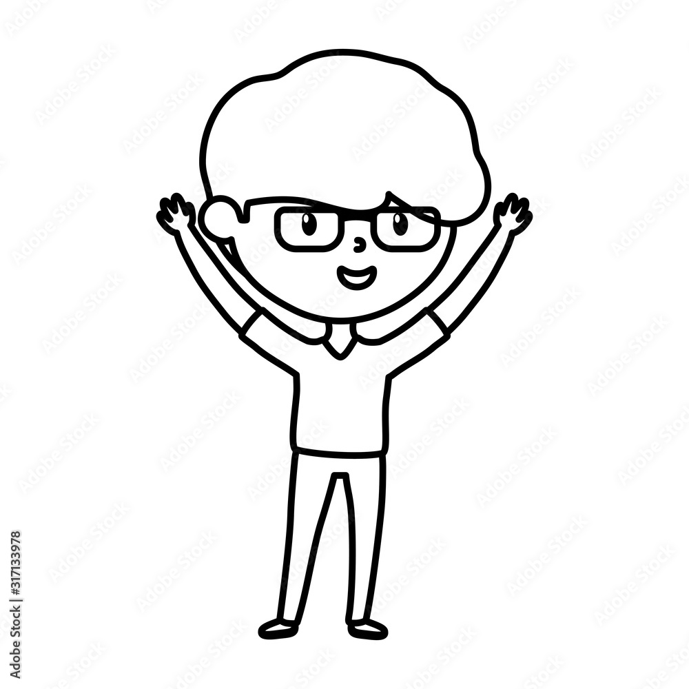 young man standing hands up celebration cartoon character