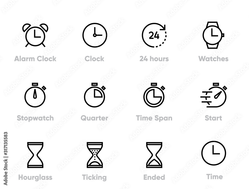 Time, Stopwatch and clock Editable Line Icons Time, Stopwatch and clock Editable Line Icons