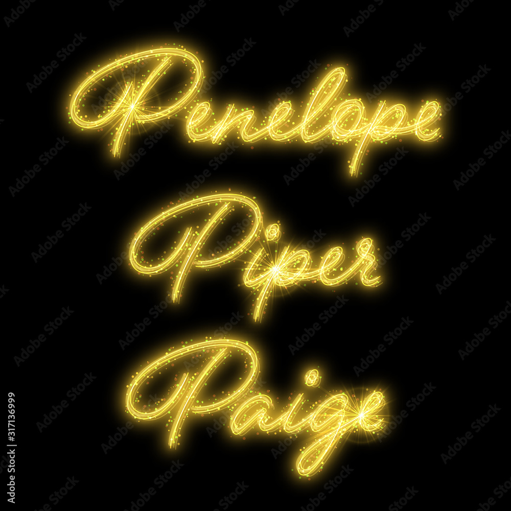 Female names made of sparkler. Design element for birthday card, bridal shower or wedding invitation Female names made of sparkler. Design element for birthday card, bridal shower or wedding invitation