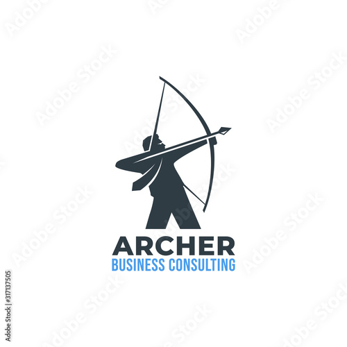 businessman ready to shoot the target in front of him. Archer Logo. Businessman logo.