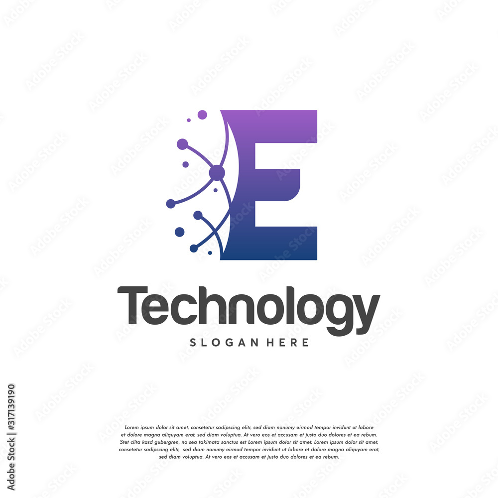 E initial Technology Logo designs template, Pixel E letter logo
