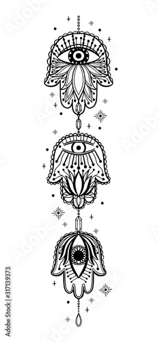 Mystic dream Catcher.Hand draw vintage line style.Boho ethnic amulet.