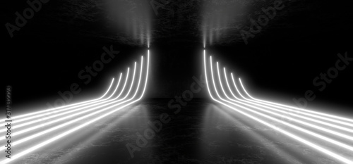 Fototapeta Naklejka Na Ścianę i Meble -  Beautiful composition of white neon lights on a black background. 3d rendering image.