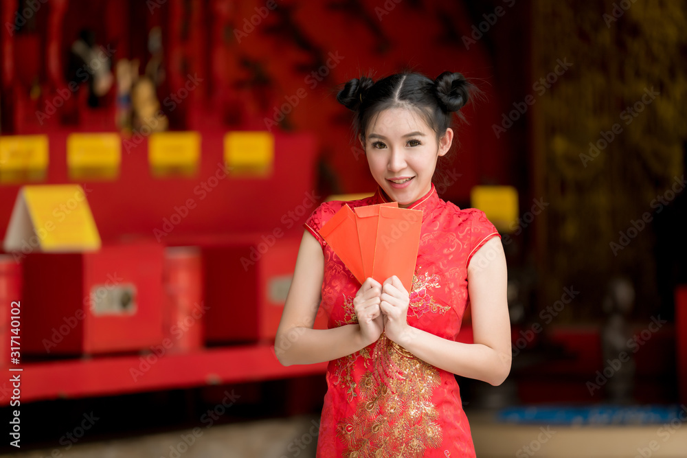 beautiful girl in the Cheongsam red dress beautiful girl in the Cheongsam red dress