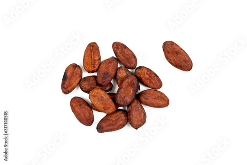 Cocoa Beans Isolated on the White Background Closeup