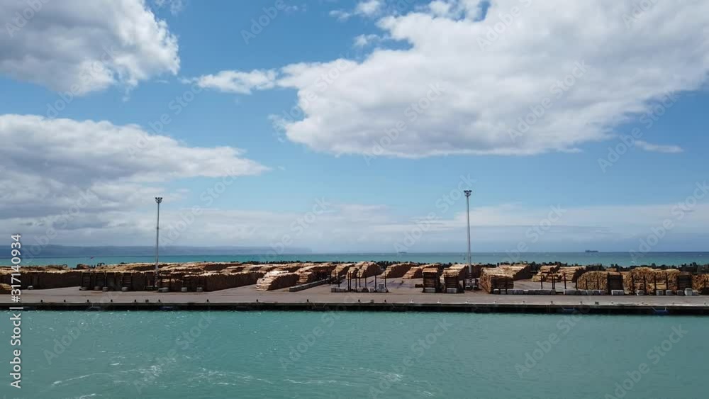 shot of new zealand napier busy port terminal and harbour from a cruise shot of new zealand napier busy port terminal and harbour from a cruise