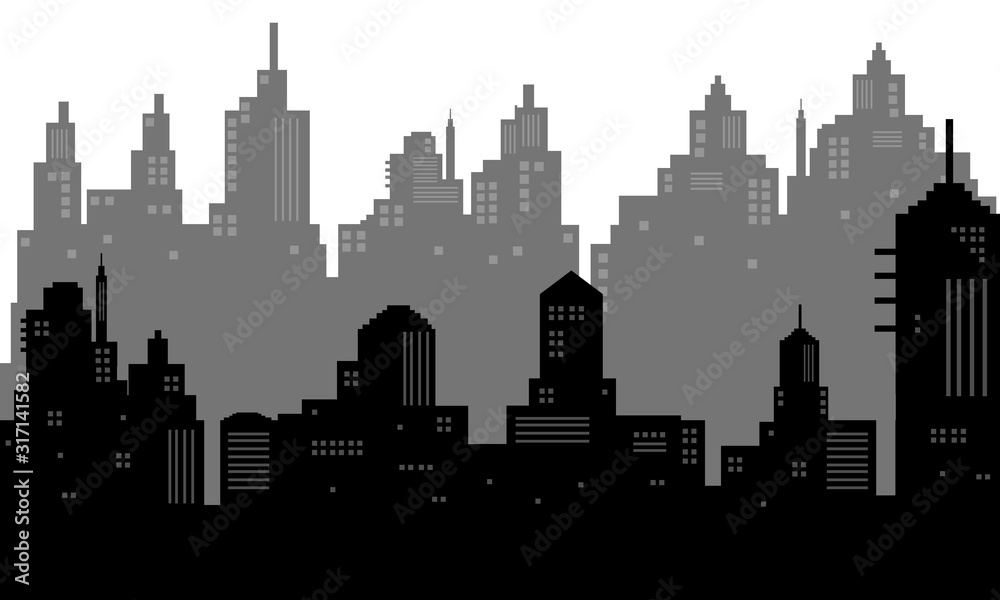 City silhouette background in black and white