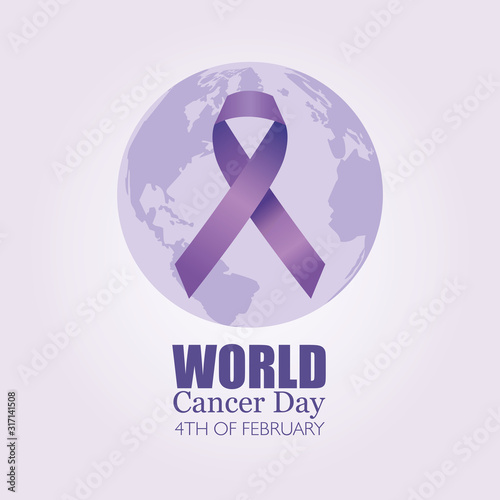 world cancer day poster with ribbon and planet earth