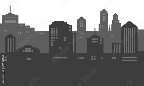 City in the shadow of a black and white silhouette