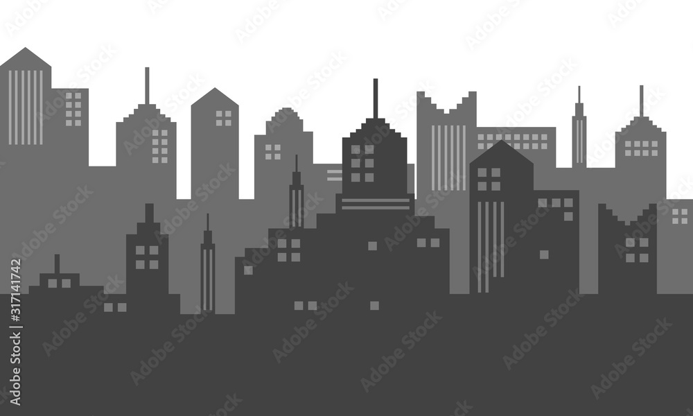 City silhouette in black and white shadows
