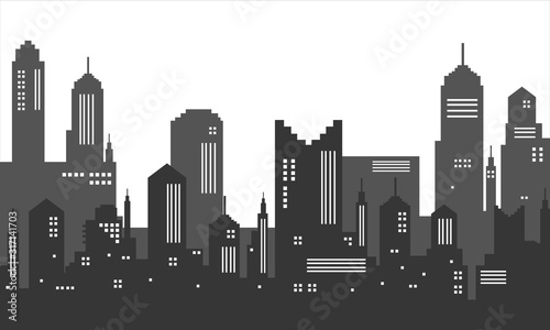 City silhouette black and white color with a shadow