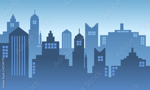 City silhouette in the morning in blue sky