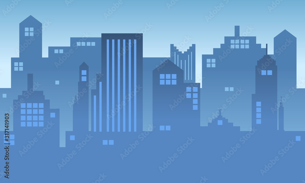 City of background building silhouette with blue sky