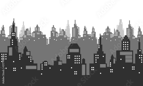 City silhouette with many window and the colour black and white