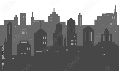 City silhouette with shadows and many windows